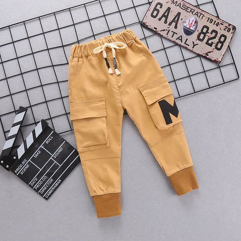 camel-M INS/Популярные штаны для маленьких мальчиков модные детские комбинезоны на весну и осень с вышитыми буквами и большими карманами на возраст от 0 до 5 лет хлопковые брюки - Цвет: camel-M