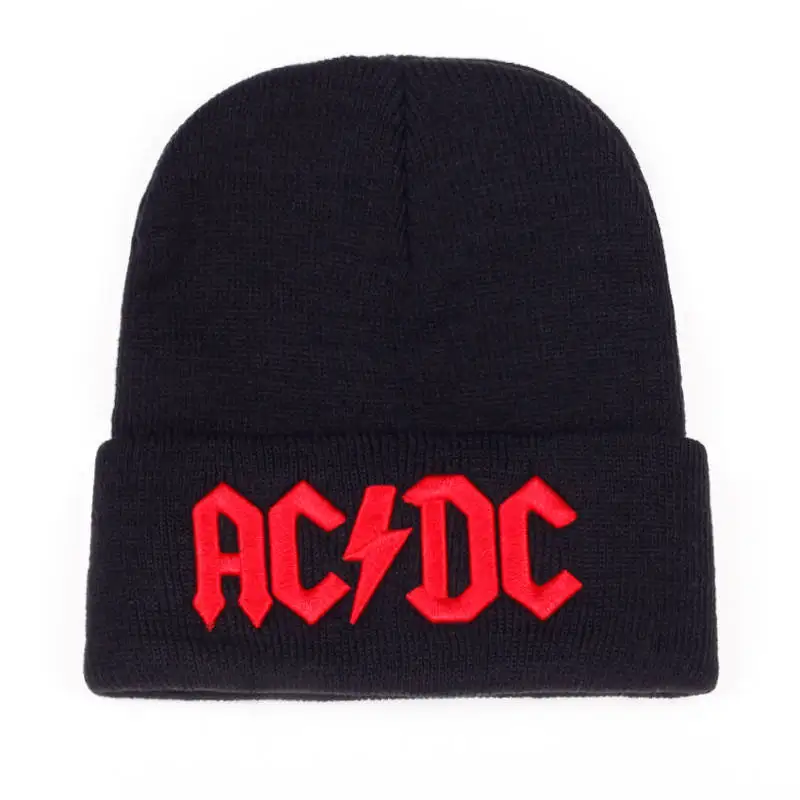 Новинка, ACDC черная вязаная шапка с вышитыми буквами, Женская Мужская зимняя шапка, модная теплая вязаная шапка, Лыжная шапка - Цвет: Black red