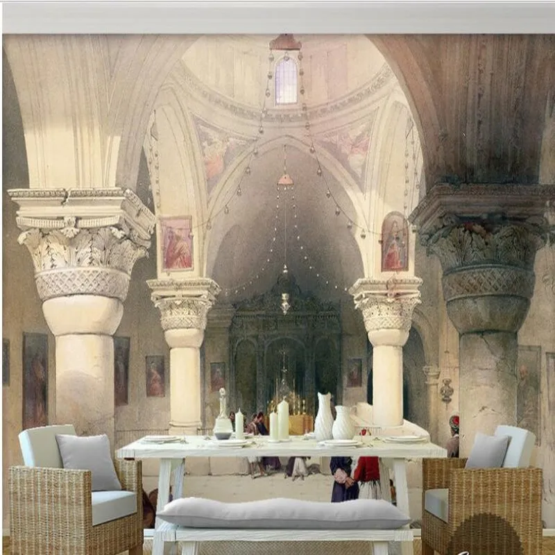 Обои в стиле ретро Белый Европейский замок дворцовая архитектура интерьер