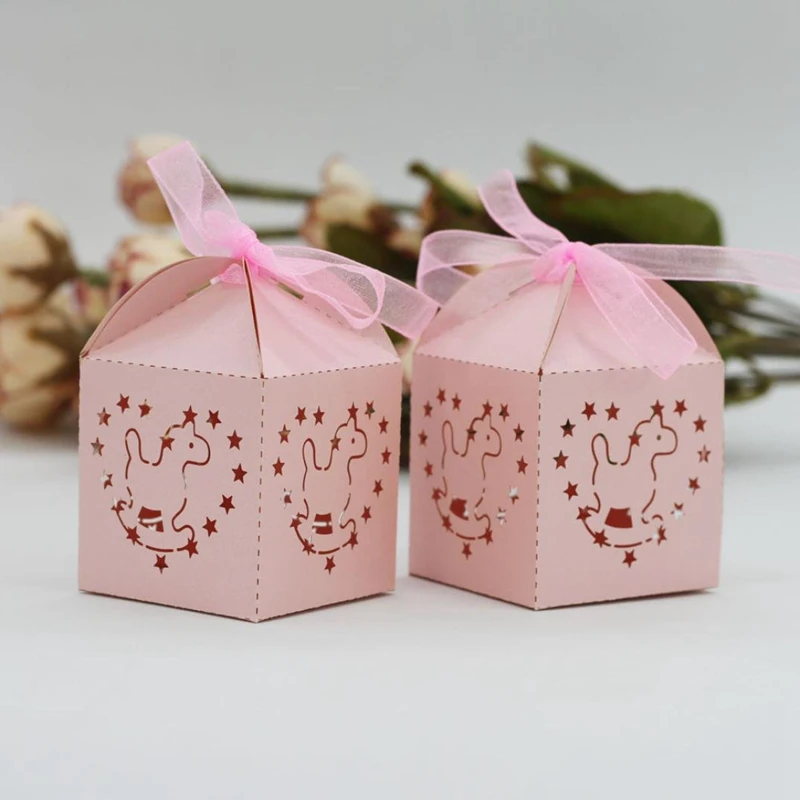 KAZIPA 50pcs Laser Cut Rockie Horse Gift Candy Cake Favor Boxes Decoration Box for Wedding Party Pink | Дом и сад