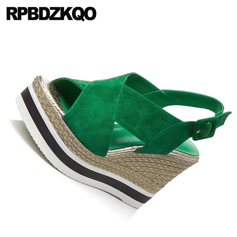 женщины веревка обувь 2018 роскошь Slingback зеленый насосы дизайнер ремень Настоящая