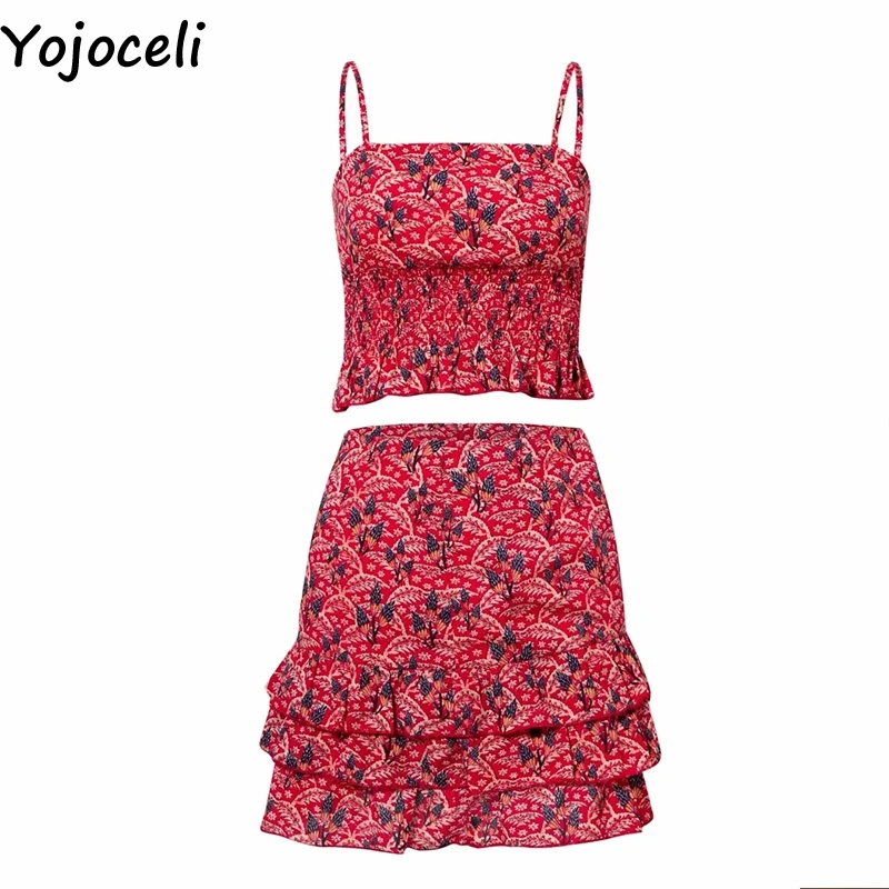 Yojoceli/сексуальное короткое платье с оборками на бретелях женский костюм из двух