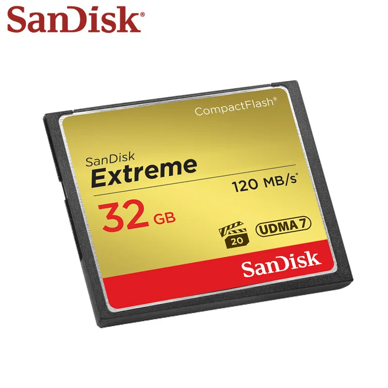 SanDisk Memory Card 32GB 64GB 128GB Gold CF Card Extreme High Speed Compact Flash Card 120MB/s for DSLR and HD Camcorder