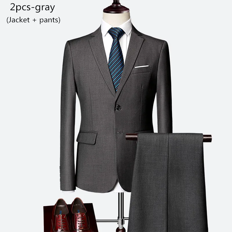 2pcs-gray Деловой мужской костюм, костюм из 3 предметов, Мужской Блейзер+ жилет+ брюки, Свадебный костюм жениха на заказ, большие размеры, M-6XL, высококачественные костюмы - Цвет: 2pcs-gray