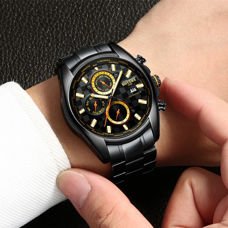 BOYZHE Men Automatic Mechanical Watch Luxury Brand Waterproof Stainless Steel Gold Sports Watches Relogio Masculino | Наручные часы