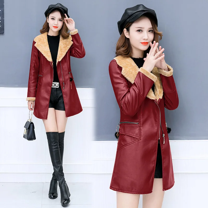Кожа Костюмы женские пальто свободного кроя Фонд 2017 Новинка зимы Корейском стиле