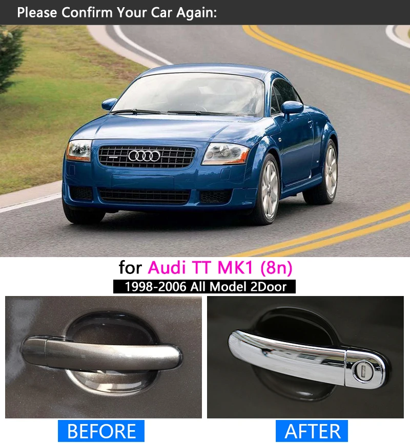 Автомобильный хромированный комплект обшивки дверных ручек для Audi TT 8n MK1 1998 1999 2000