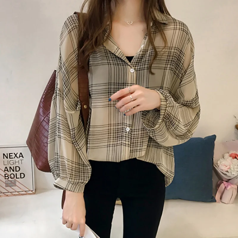 

Summer Chic Plaid Shirts Women Batwing Sleeve Chiffon Blouses Casual Chemise Femme Tops Plus Size Tartan Blusas Mujer