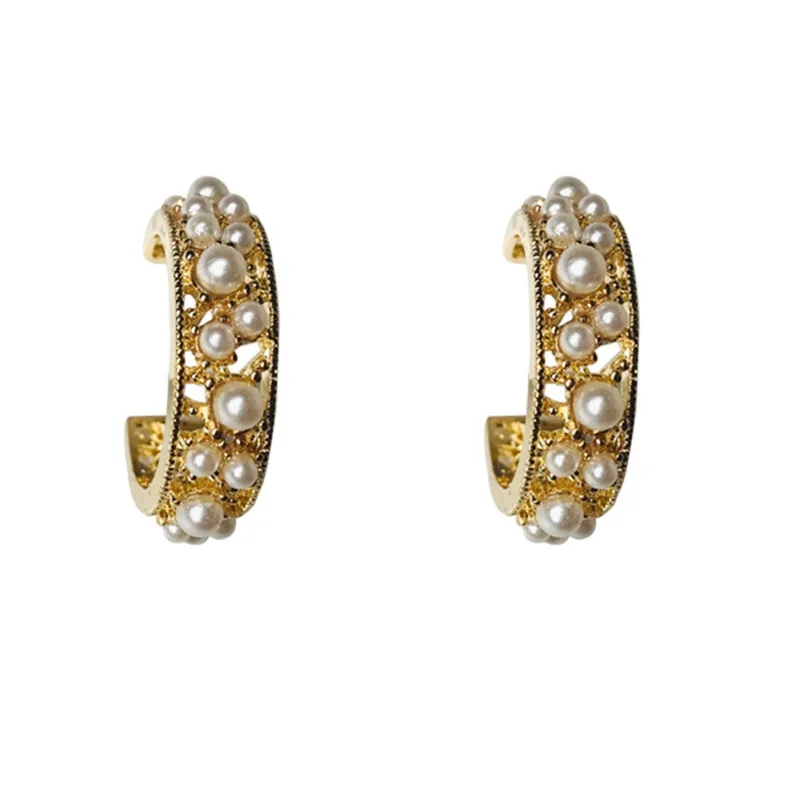 Женские винтажные серьги-кольца с искусственным жемчугом круглые серьги