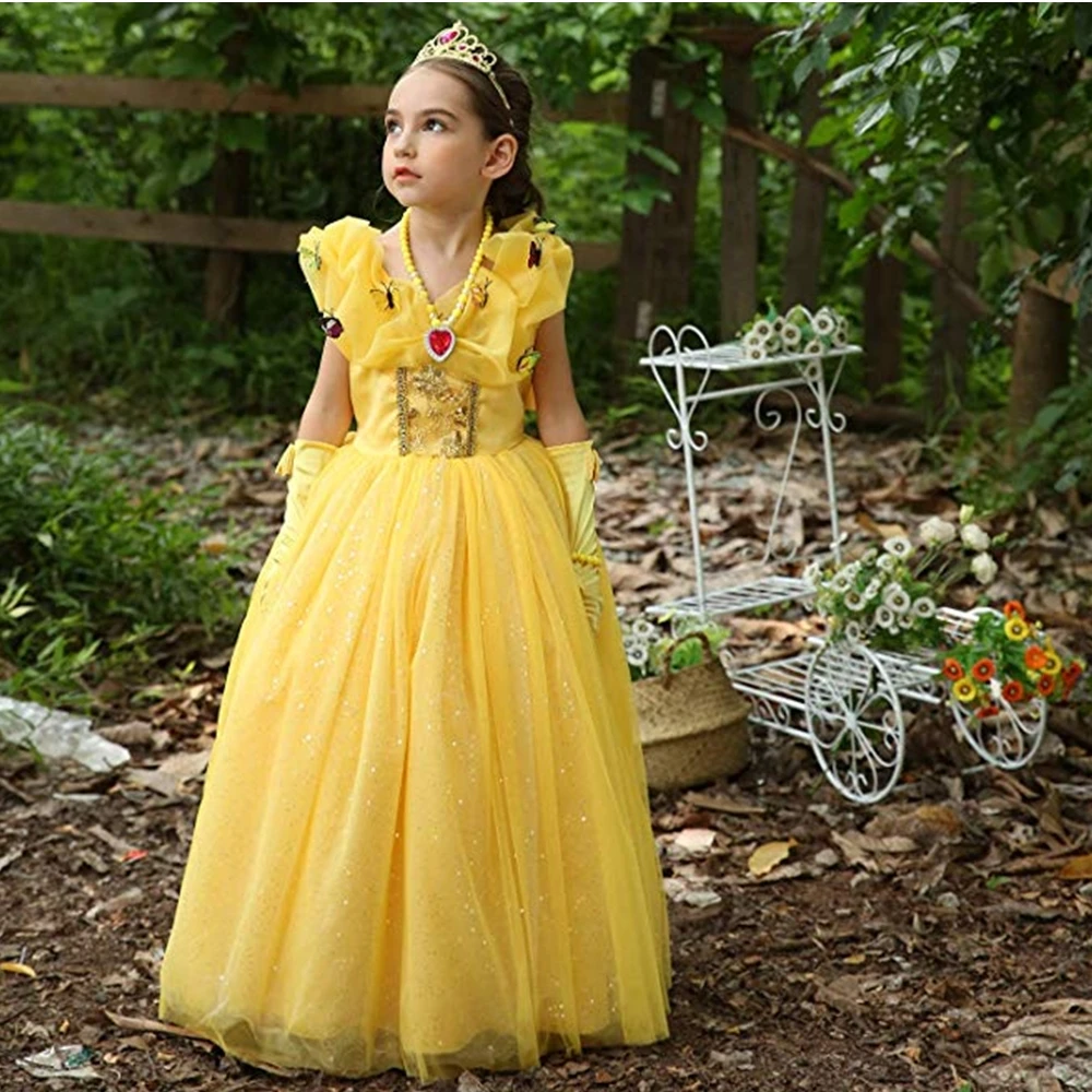 Girls Belle Dress up Fantasy Shoulderless Beauty and Beast Costume Kids Halloween Cosplay Party Ball Gown | Детская одежда и обувь
