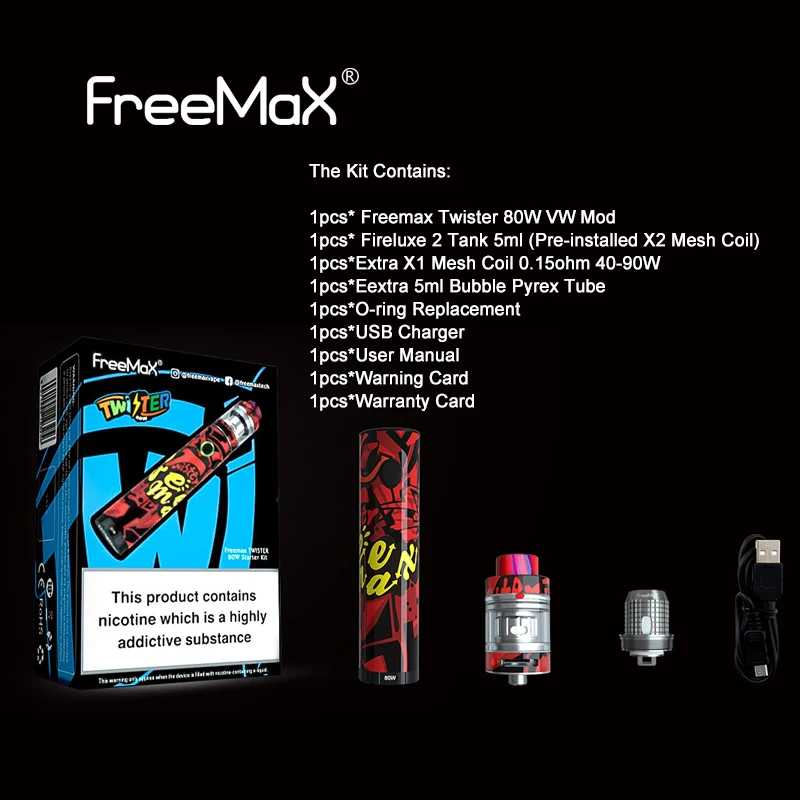 Freemax 80 Вт Twister Vape pen Kit с 5 мл Fireluke 2 Tank Supprot VW Mod 2300 мАч батарея электронная сигарета