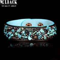 welback newest fashionable women jewelry bohemia style rhinestone leather charm wrap bracelet bangles with buttons adjust size