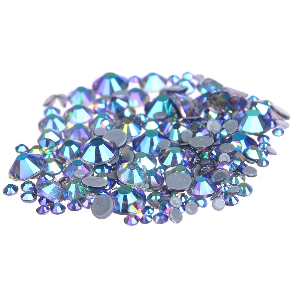 

AAAA Quality Violet AB Crystals Glass Hot Fix Rhinestones For Clothing Decoration Garment Flat Back Iron On Rhinestone