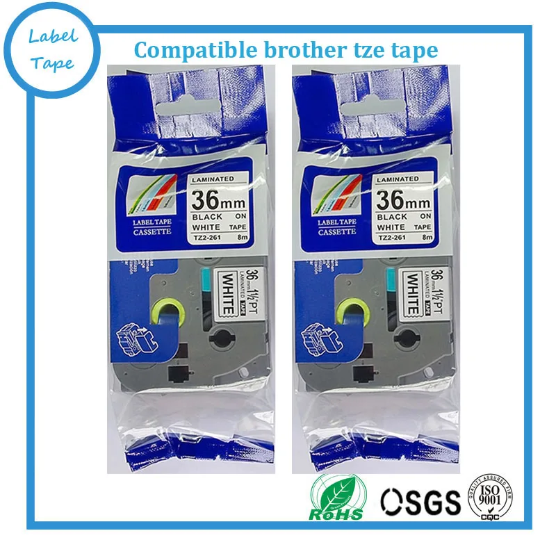 

2pk/lot TZe261 tze Label Tape Compatible Brother Tze-261 TZ-261 TZ261 Black on White (1.4" 3/2" 36mm) 8m