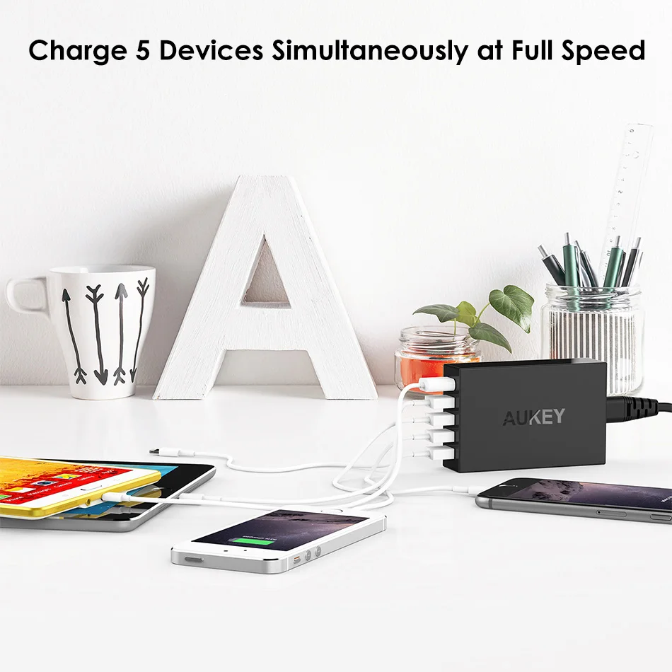AUKEY USB Charger 5 Port 54W Quick Charge 3.0 2.0 Fast Mobile Phone for iPhone X 8 7 6s SE Xiaomi Mi8 Samsung Power Bank | Мобильные