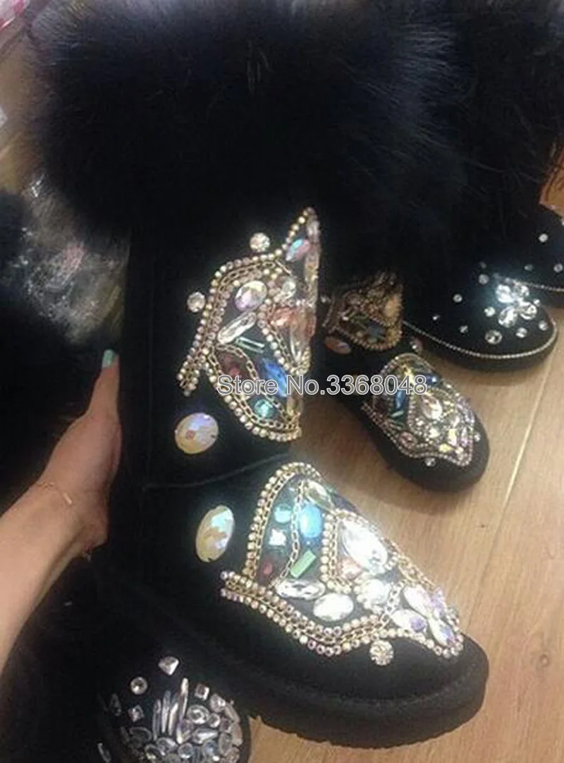 2019 новая обувь ручной работы с подкладкой из лисьего меха Тотем Стразы теплые