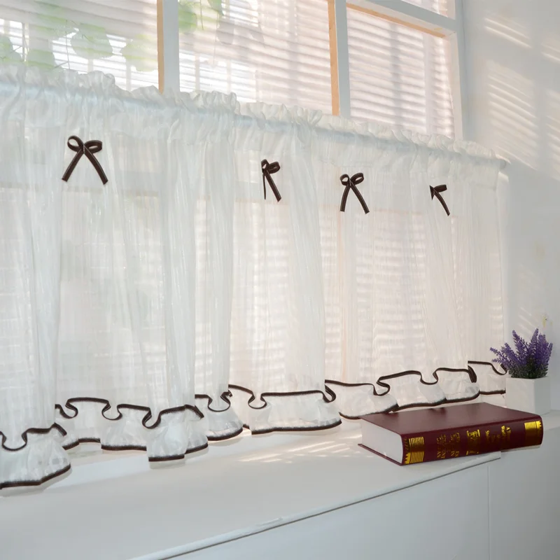 Красивый Кухонный занавес s с бантом короткое окно занавеска для гостиной