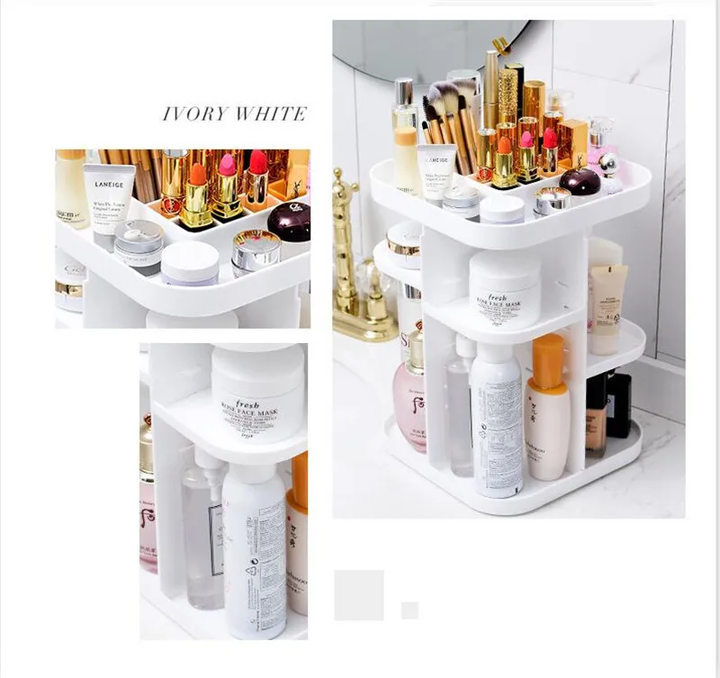 360-degree Rotating Makeup Organizer cosmetic Display Case round jewelry storage rack box Adjustable Cosmetic Storage Rack