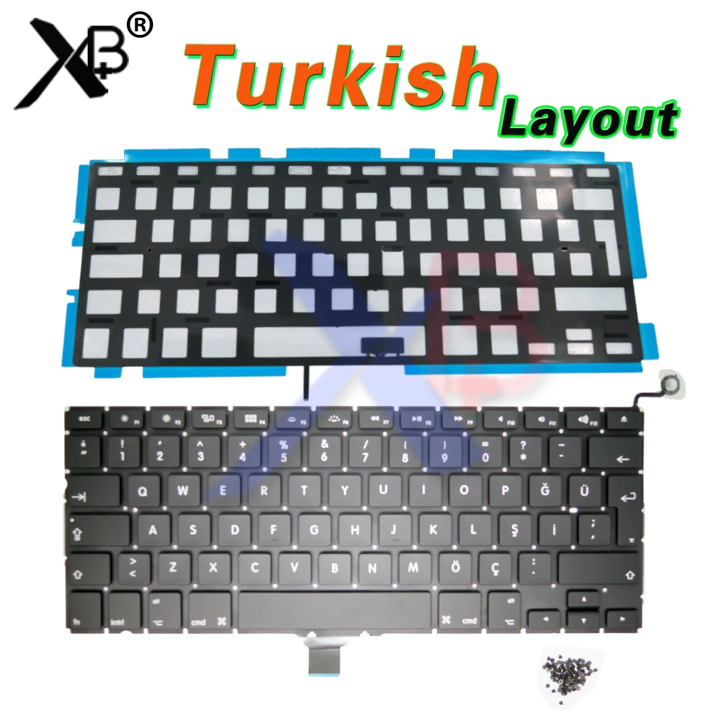 

For MacBook Pro 13.3" A1278 TR Turkish Turkey keyboard/Backlight Backlit+100pcs keyboard screws 2008-2012 Years