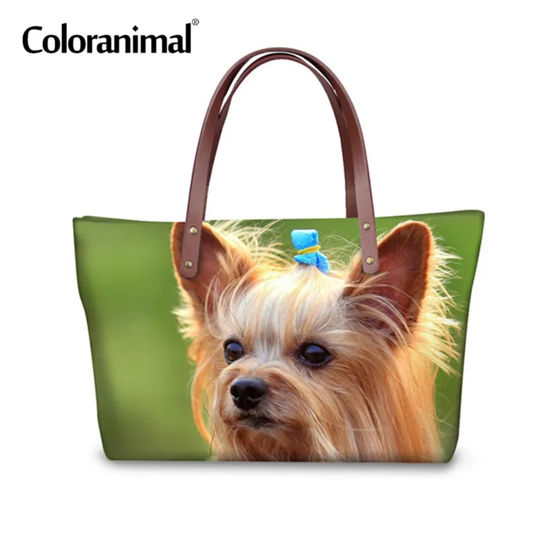 H1295AL Coloranimal Women's Big Tote Bag Shoulder Bag for Ladies Female Shopper Bag Funny Pet 3D Dog Yorkshire Terrier Print Hand Bag - Цвет: H1295AL