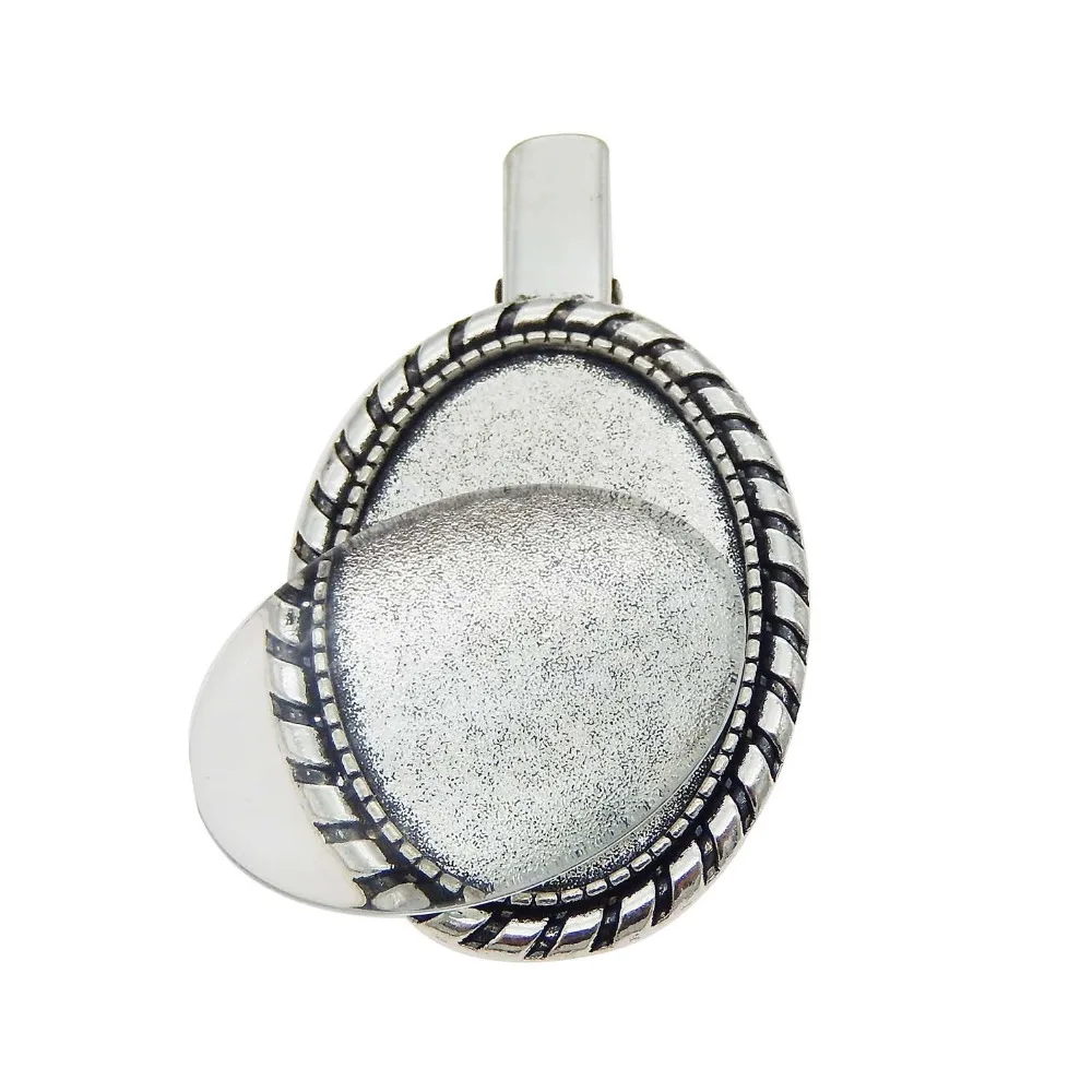 GraceAngie 2sets/lot zinc alloy oval metal silver charms hairpin hair clip blank setting base with glass cabochon DIY accessory | Украшения