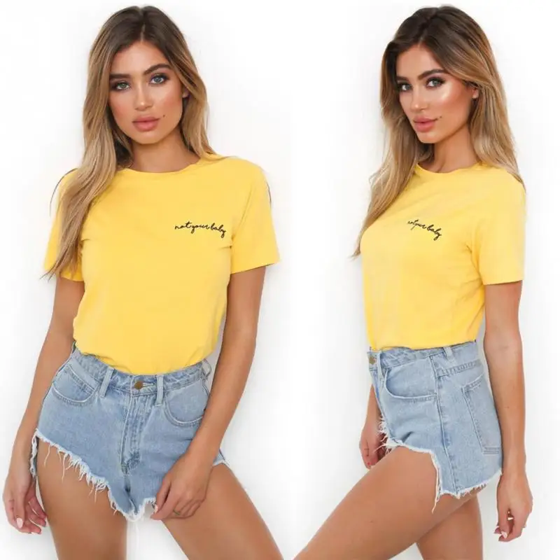 Simple Fashion Letters Embroidery T-shirt Women O-neck Short Sleeve Tops Girls Casual Streetwear Tee for Ladies Yellow Red | Женская