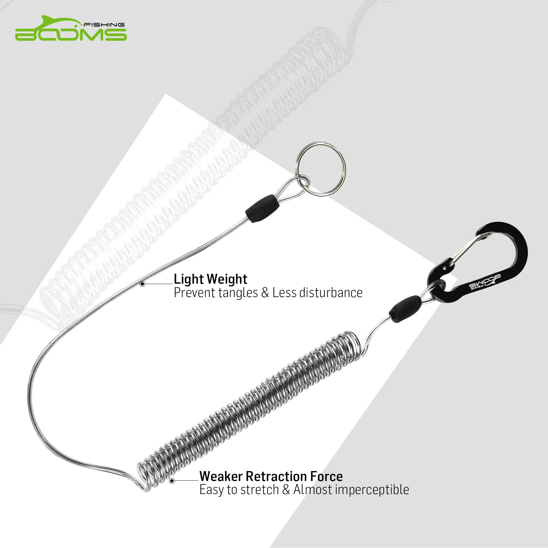 Booms Fishing T01 спиральные ремешки для ловли нахлыстом сачок и удочка выдвижной спиральный трос безопасности ремешки