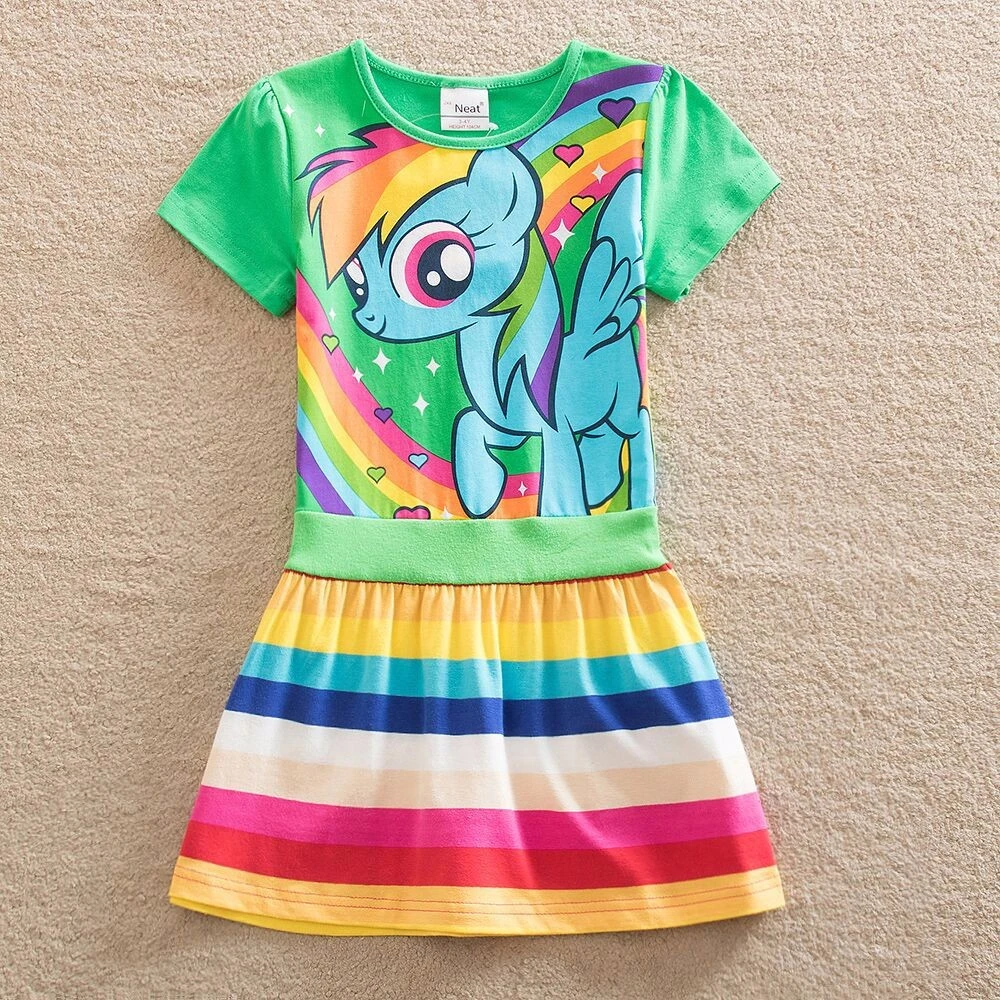 New Summer Little Pony Wear Children Girls Christmas Rainbow Dash Costume Casual Dress Baby Girl Home 7Year | Детская одежда и