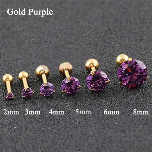Gold Purple 1 шт. Модные CZ 3 зубец ушной хрящ из нержавеющей стали серьги гвоздики Кристалл Циркон пирсинг ювелирные изделия золото прозрачный букле - Окраска металла: Gold Purple