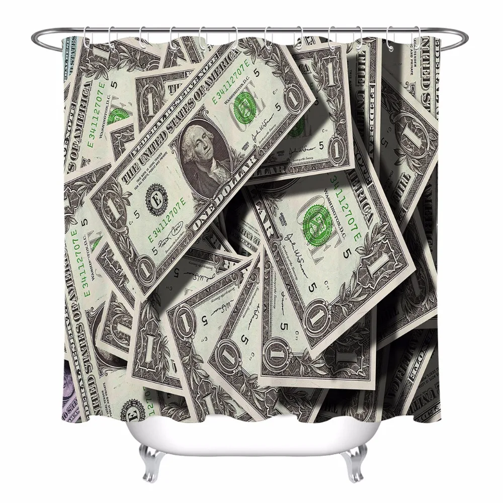 

LB Money Shower Curtain Creative Extra Long Bathroom Waterproof Washable Mildew Resistant Polyester Fabric for Bathtub Decor