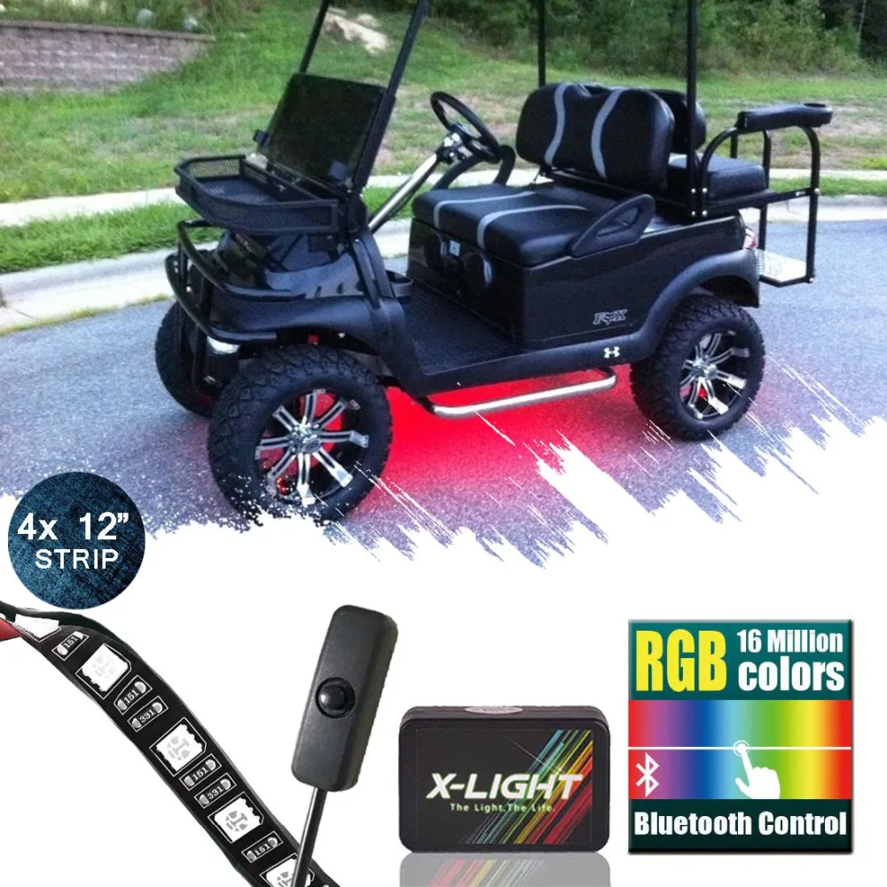 X-LIGHT Bluetooth Golf Cart Underbody Glow LED Lighting Kit | RGB Accent Neon Strips w/Switch Music Active| Million Color Автомобили и