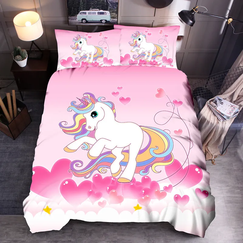 pink LOVINSUNSHINE мультфильм односпальный Комплект постельного белья пододеяльник Дети Единорог постельное белье набор WQ01 - Цвет: pink
