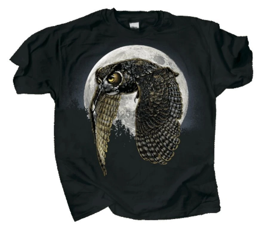 Охотники Луна большая рогатая Сова взрослая футболка M L XL XXL черный светится в