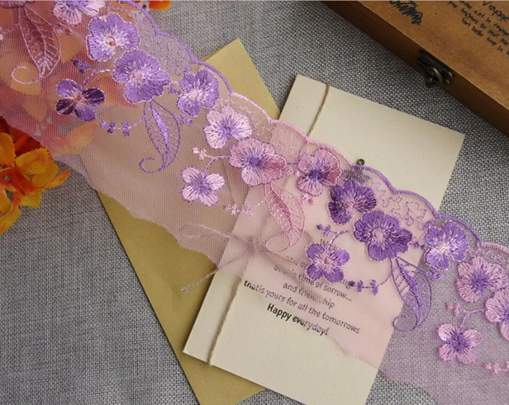 

15Yard Embroidered Flower Leaf Lace Fabric Trim Ribbon For Wedding Dress Doll Cap Apparel Sewing Accessories