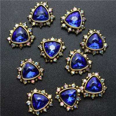 10PCs-Tri-Blue 10 шт 3D Стразы для ногтей, блестящий кристалл алмаза для ногтей, металлические украшения для ногтей, украшения DIY, амулеты - Цвет: 10PCs-Tri-Blue