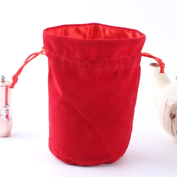High Quality Black/Red/Gray 10x33cm Cylindrical Round Bottom Velvet Pouch Big Drawstring Gift Bag Wine Bottle Packaging Bags | Украшения и