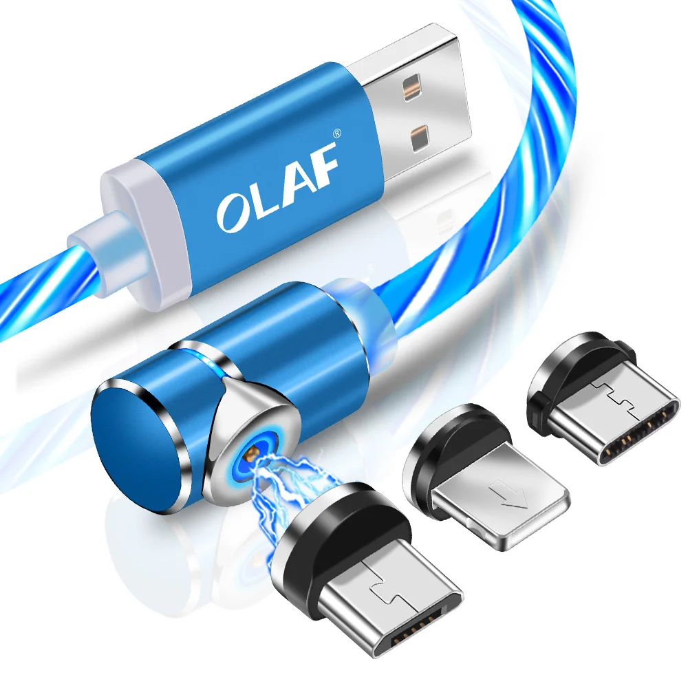 Магнитный usb-кабель OLAF L-Line для зарядки, usb-кабель type-C, светодиодный магнитный Кабель 90 градусов для iPhone X 8 7 Plus, кабели Micro usb