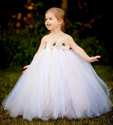 Beautiful Girls Purple Tutu Dress Kids Fluffy Crochet Long Tulle Tutus Ball Gown with White Flower Children Wedding Party | Детская