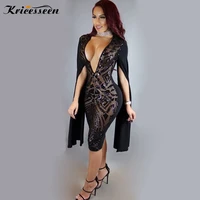 kricesseen sparkle black sequin bodycon mini dress vintage glam shawl slit sleeves sequined party dress special occasion outfits
