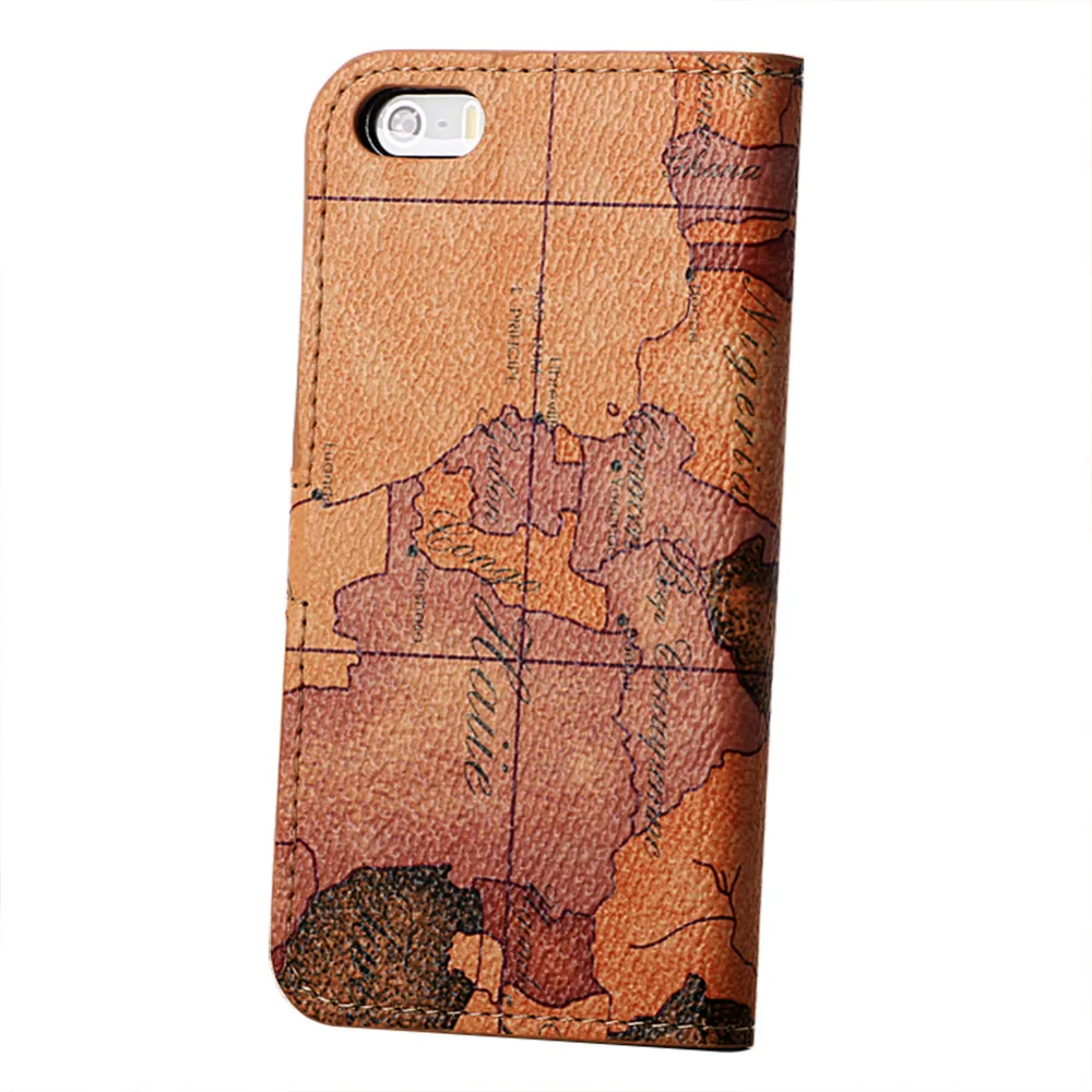 Карта Pattern Кожа Старинные Телефон Case для iPhone 5 5S SE Чехол Кошелек Флип с Kickstand |