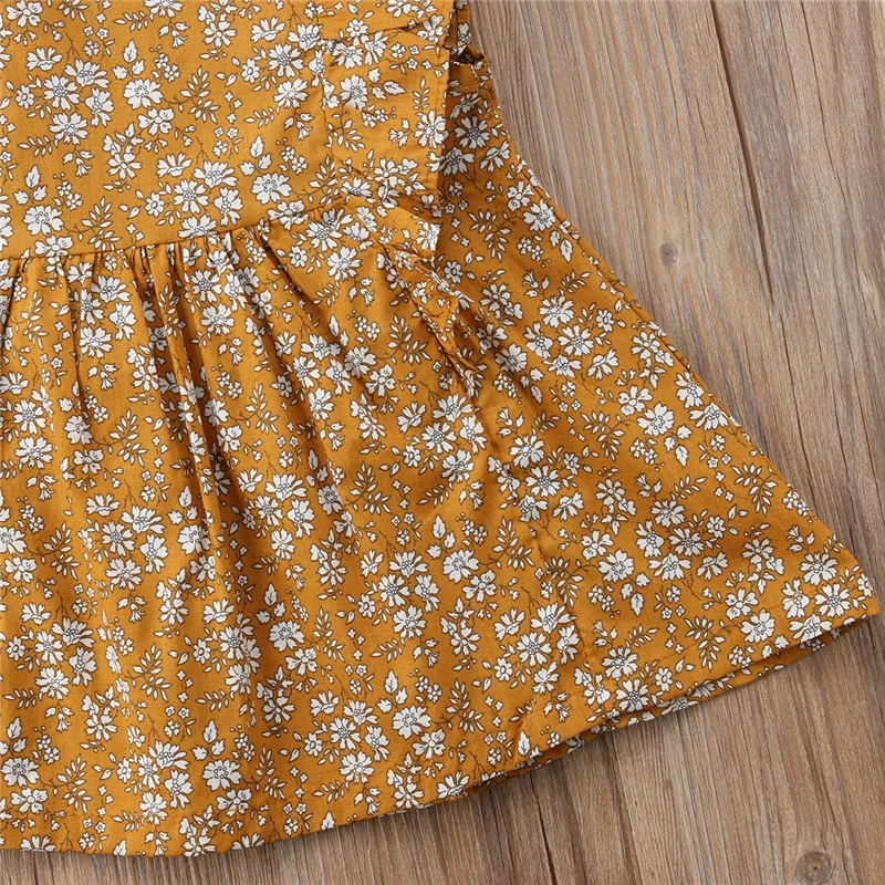 Vintage Girl Floral Ruffles Dress Toddlers Kids Princess Casual Party Tutu Ginger Yellow Summer Clothes New | Детская одежда и