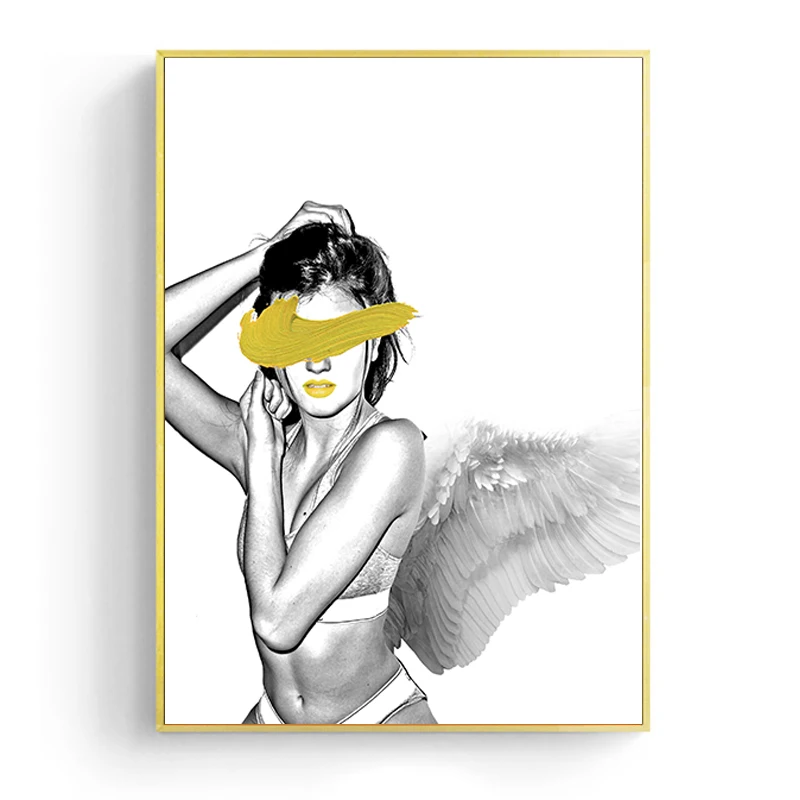 Современные крылья черно-белый плакат с героями Аниме Холст Живопись для