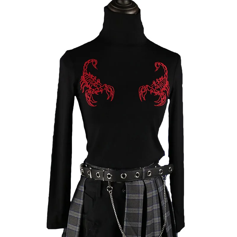 

Новинка 2020, ретро Готическая вышитая хлопковая Футболка с высоким воротником и длинными рукавами в китайском стиле на Хэллоуин, рубашка с п...