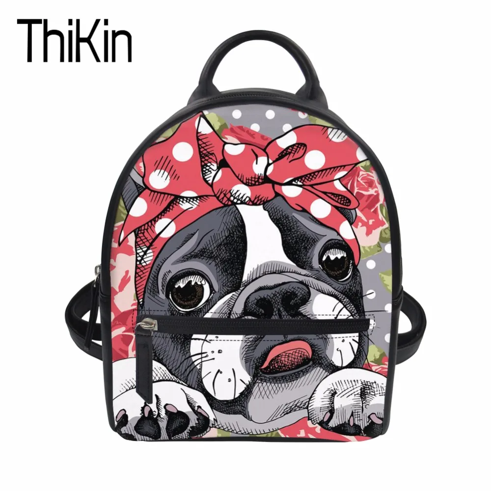 Женский рюкзак из искусственной кожи THIKIN Kawaii Boston Terrier модный мини для девочек