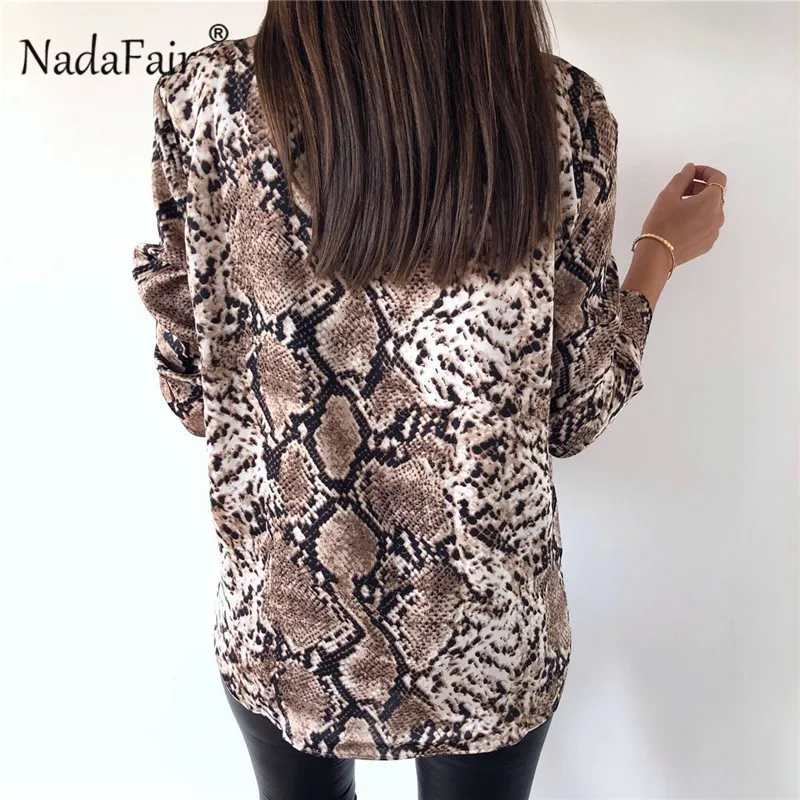 Nadafair/рубашки с длинными рукавами и принтом змеи женские рубашки отложным - Фото №1