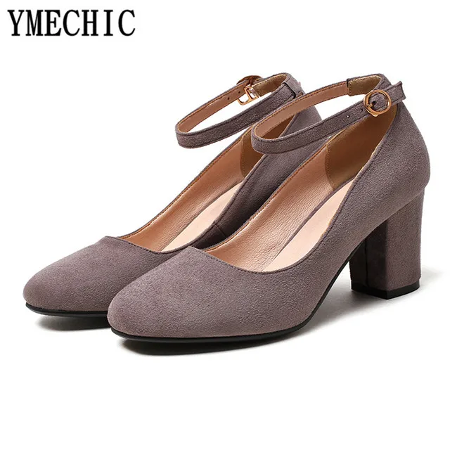 Женские туфли из флока YMECHIC лодочки с ремешком на щиколотке высоком каблуке
