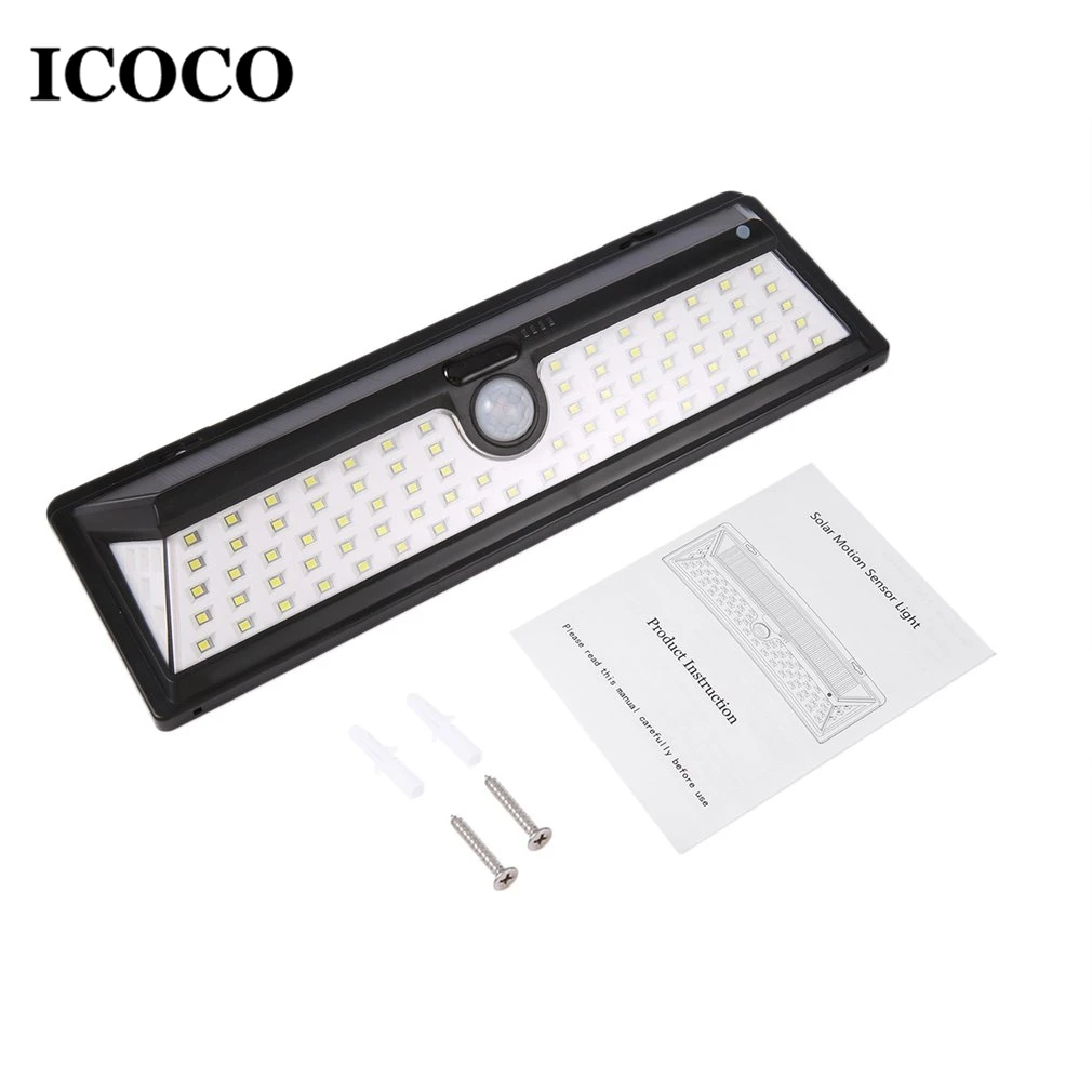 Icoco 90leds Водонепроницаемый солнечные ПИР движения Сенсор настенный свет Широкий