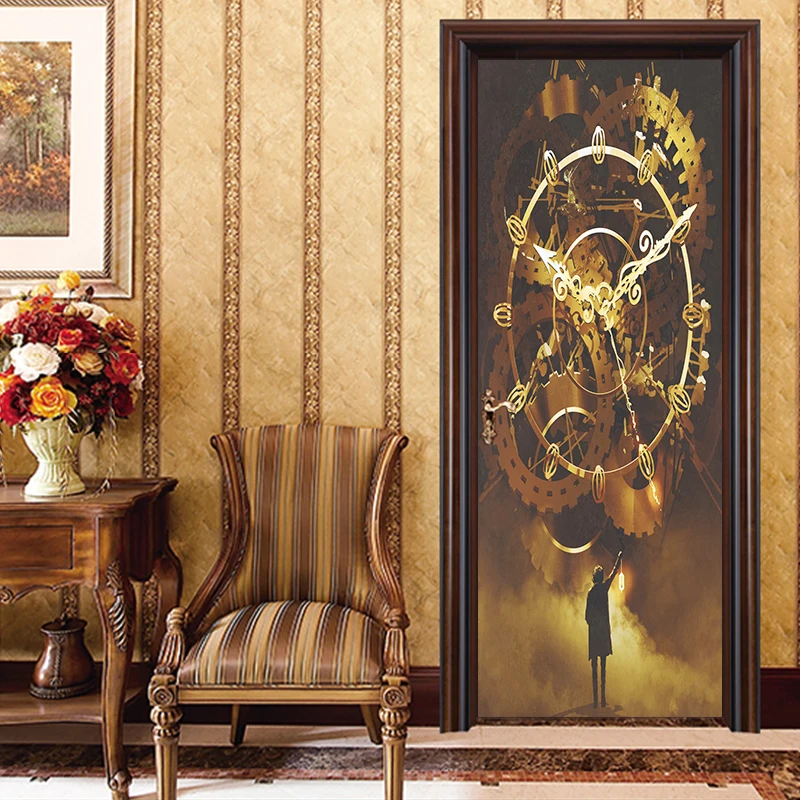 Классические часы наклейки на дверь Рождественская Наклейка ПВХ самоклеющиеся водонепроницаемые современные обои для спальни гостиная украшение дома