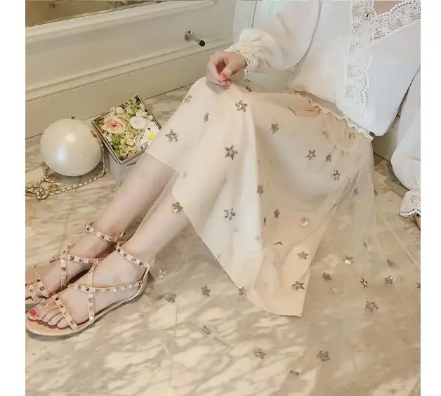 Весна-Осень 2020 Женская юбка повседневная универсальная длинная газовая Юбка со