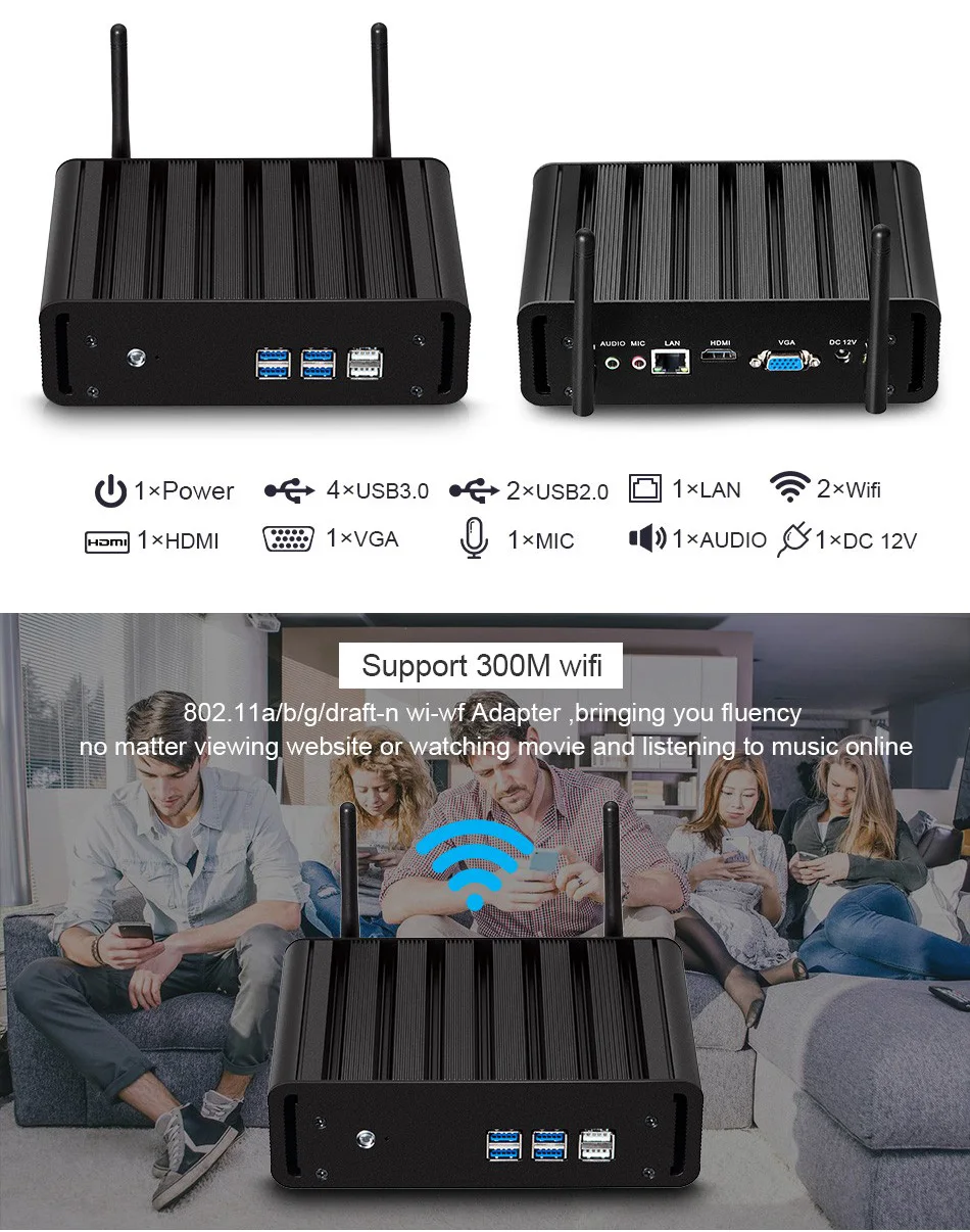 Intel Core i7 7500U i5 7200U i3 7100U мини-ПК Windows 10 Мини компьютер 8 ГБ ОЗУ 240 ГБ SSD 4K HTPC HDMI VGA WiFi гигабитная LAN